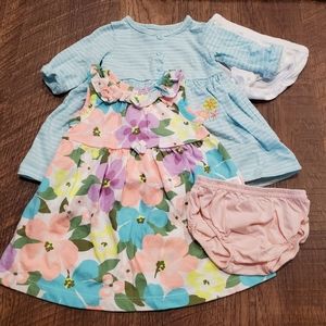 Carters 2 Baby Girl Cotton Casual Dress Floral Striped Pastel Preppy Bloomers 6M